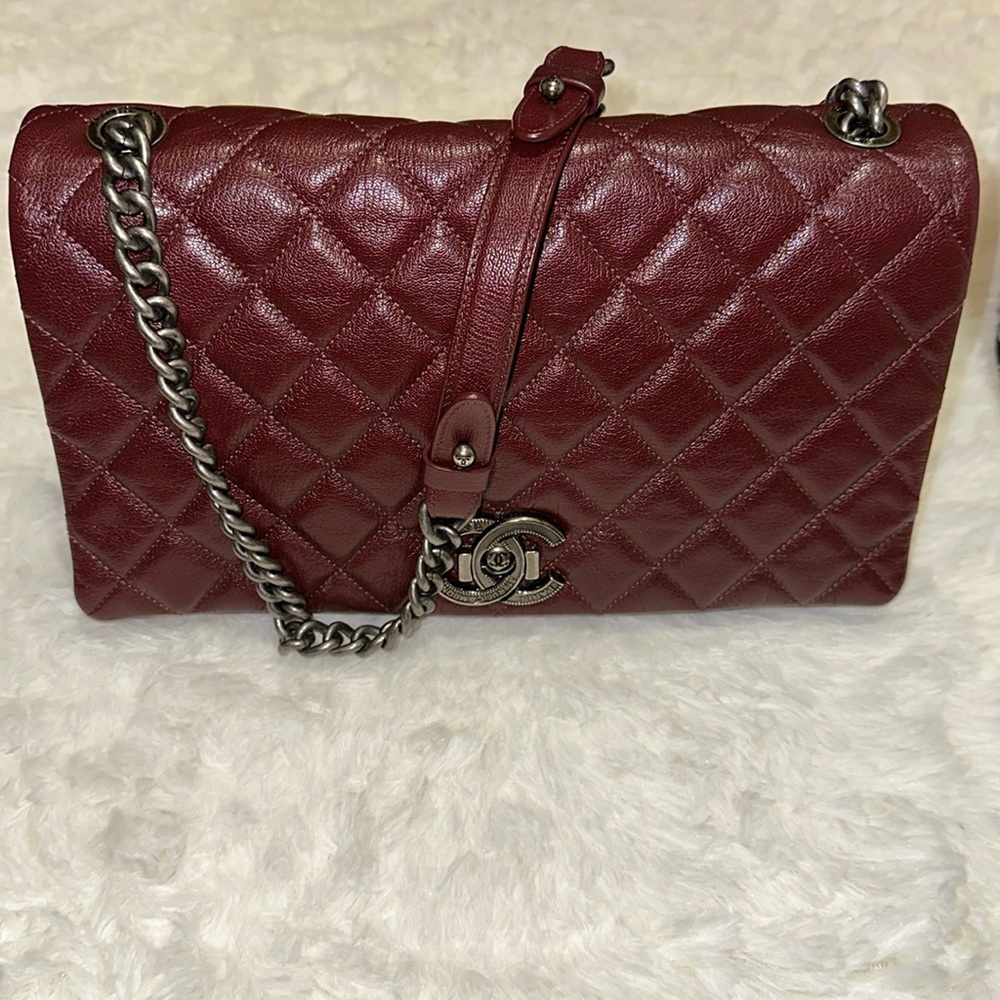 💯 Authentic Goatskin Quilted Large City Rock Flap Burgundy 2015